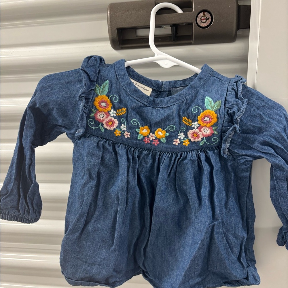 Blue Denim with Floral Embroidery Top